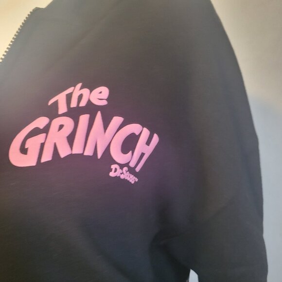 THE GRINCH Dr. Seuss Long-Sleeve Zip Up Hoodie Jacket Black Size L NWT - Picture 2 of 6